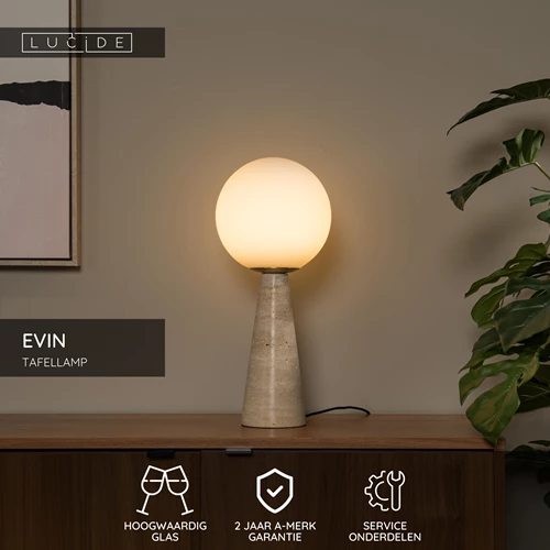 Lucide EVIN - Tafellamp - 1xE27 - Opaal - USP